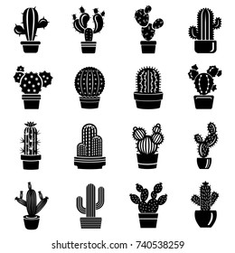 Die mexikanischen Kakteen-Symbole. Einfache Illustration von 16 mexicanischen Kaktus-Vektorsymbol für Web