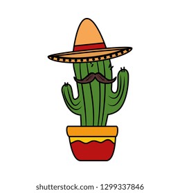 mexican cactus with mariachi hat character