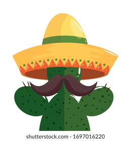 Mexican cactus with mustache and hat design, Mexico culture tourism landmark latin and party theme Vector illustration