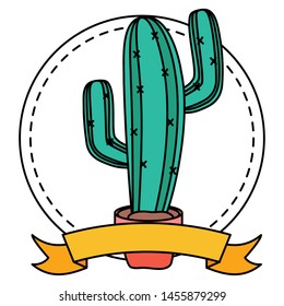 mexican cactus in pot in frame vector illustration design
