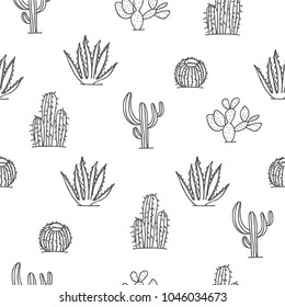 Mexican Cactus seamless pattern illustration. Hand drawn desert plant in doodle style.