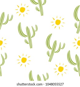 Mexican Cactus seamless pattern illustration. Hand drawn desert plant in doodle style.