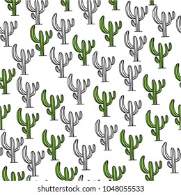Mexican Cactus seamless pattern illustration. Hand drawn desert plant in doodle style.