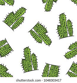Mexican Cactus seamless pattern illustration. Hand drawn desert plant in doodle style.