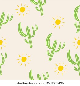 Mexican Cactus seamless pattern illustration. Hand drawn desert plant in doodle style.