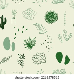 mexikanische Kaktus nahtlose Muster sokulente Pflanze Vektorgrafik handgezeichnet doodle Kunst botanische Grafik für Web, Stoffdruck, Hintergründe