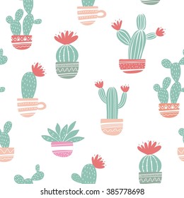 Mexican cactus seamless print 