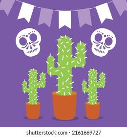 mexican cactus and skulls decoration