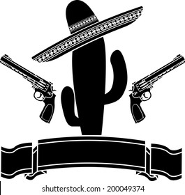 the mexican cactus and two pistols. vector illustration