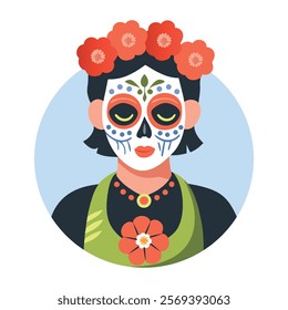 Mexican calavera girl illustration in flat style 