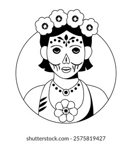 Mexican calavera girl illustration in glyph style 