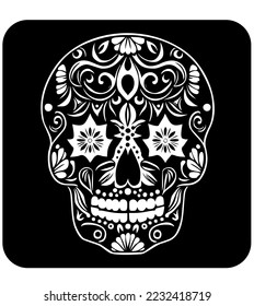 Calavera mexicana en icono blanco y negro