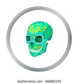 Mexican calavera skull icon in cartoon style isolated on white background. Mexico country symbol stock vector illustration.