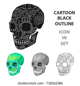 Mexican calavera skull icon in cartoon style isolated on white background. Mexico country symbol stock vector illustration.