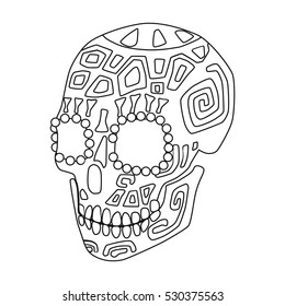 Mexican calavera skull icon in outline style isolated on white background. Mexico country symbol stock vector illustration.