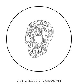 Mexican calavera skull icon in outline style isolated on white background. Mexico country symbol stock vector illustration.