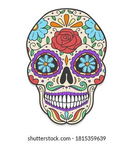 Mexican Candy Skull, Lettering Vintage Holidays Design. Frame ornament vector style. Decoration Design Magic Silhouette illustration.