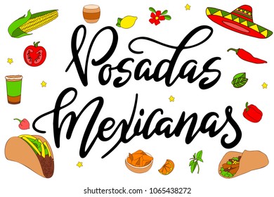 Mexican card with bright lettering. Modern calligraphy text with decorative elements. Vector illustration