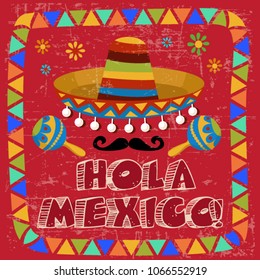 Mexican card design. Mexican holiday background. Design for Mexican holiday 5 may Cinco De Mayo. Vector template with traditional Mexican symbols