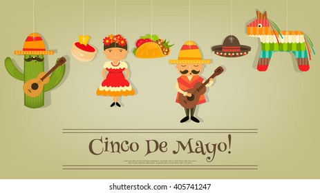 Mexican Card in Retro Style. Cinco de Mayo. Vector Illustration.