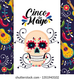 mexican card with traditional skull decoration