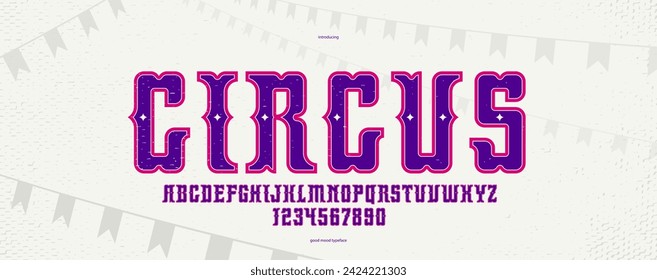 Mexican carnival and fiesta display font for posters and headlines, vector display typeface in retro style of circus and American wild west, celebration and party alphabet letters and numbers.