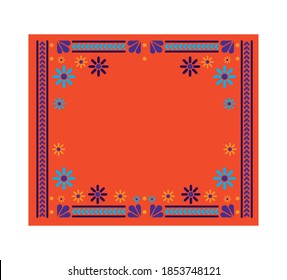 mexican carpet with a floral frame vector illustration design