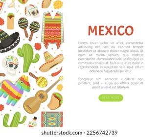 Mexican Cartoon Landing Page Design with Pinata and Sombrero Hat Vector Template