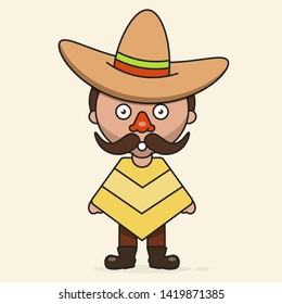 Mexican cartoon Man, Ready For Your Design, Greeting Card, Banner. Vector Illustration