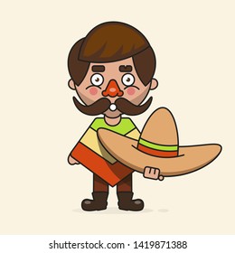 Mexican cartoon Man, Ready For Your Design, Greeting Card, Banner. Vector Illustration