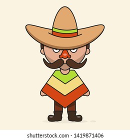 Mexican cartoon Man, Ready For Your Design, Greeting Card, Banner. Vector Illustration