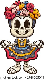 Mexican catrina skeleton with typical dress from Oaxaca. Vector clip art illustration with simple gradients. All on a single layer.
