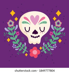 mexican catrina skull flowers decoration, mexico culture vector illustration