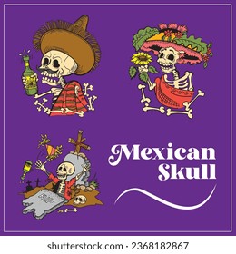 Mexican catrinas, candy skull and Mexican day of the dead decorations