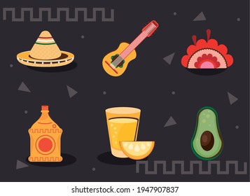 mexican celebration bundle set icons