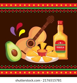 mexican celebration with food and guitar