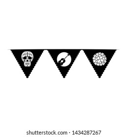 Mexican celebration pennants with day of death symbols vector illustration graphic design