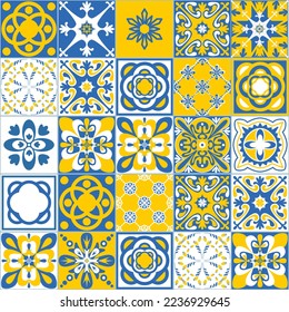 Azulejo Mosaic Tile Cerámico Mexicano, Color del Contraste Blanco Amarillo Azul