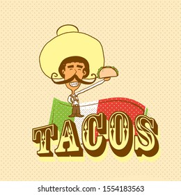 Mexican character with taco in her hand