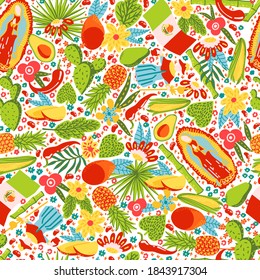 Mexican characters seamless texture pattern