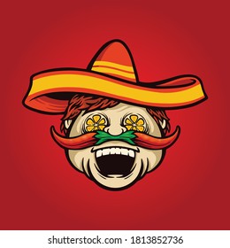 mexican chef cook sombrero with chili illustrations for logo restaurant and business company 