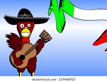mexican chicken with hat background in vector format