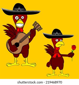 mexican chicken with hat set in vector format