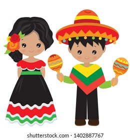 Mexican children vector cartoon illustration