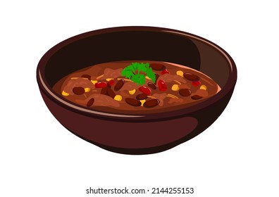 Mexican Chili Con Carne Soup. Mexican Food. A Cup Of Soup. Isolated On White Background. Fast Food. Kartun. Vector Illustration