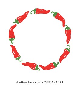 Mexican chili pepper circle frame for tag or menu card. Vector illustration for design on white background 