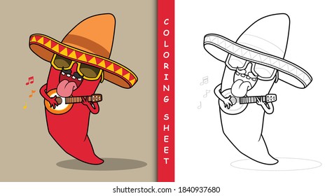 Mexican chili pepper. Coloring sheet.
