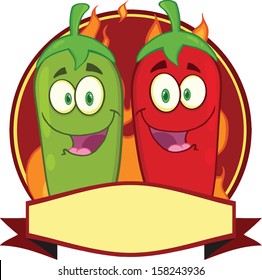 Mexican Chili Peppers Cartoon Mascot Label