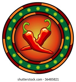 Mexican chili peppers logo with hot colors over white