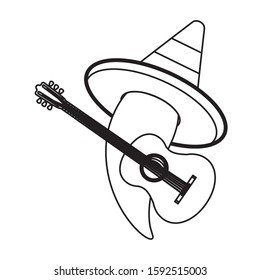 Mexican chilli with hat and guitar design, Mexico culture tourism landmark latin and party theme Vector illustration
